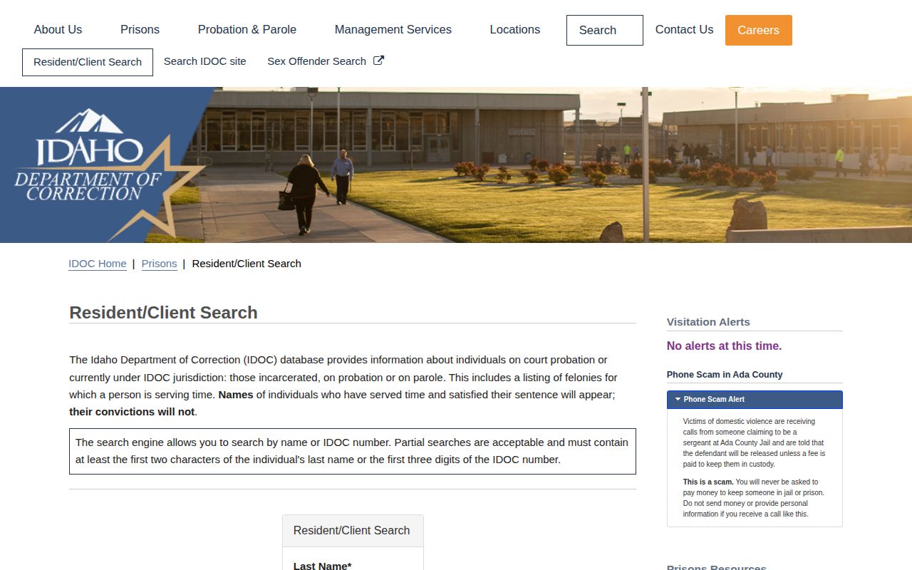 Cassia County state custody and Idaho Department of Correction offender record search